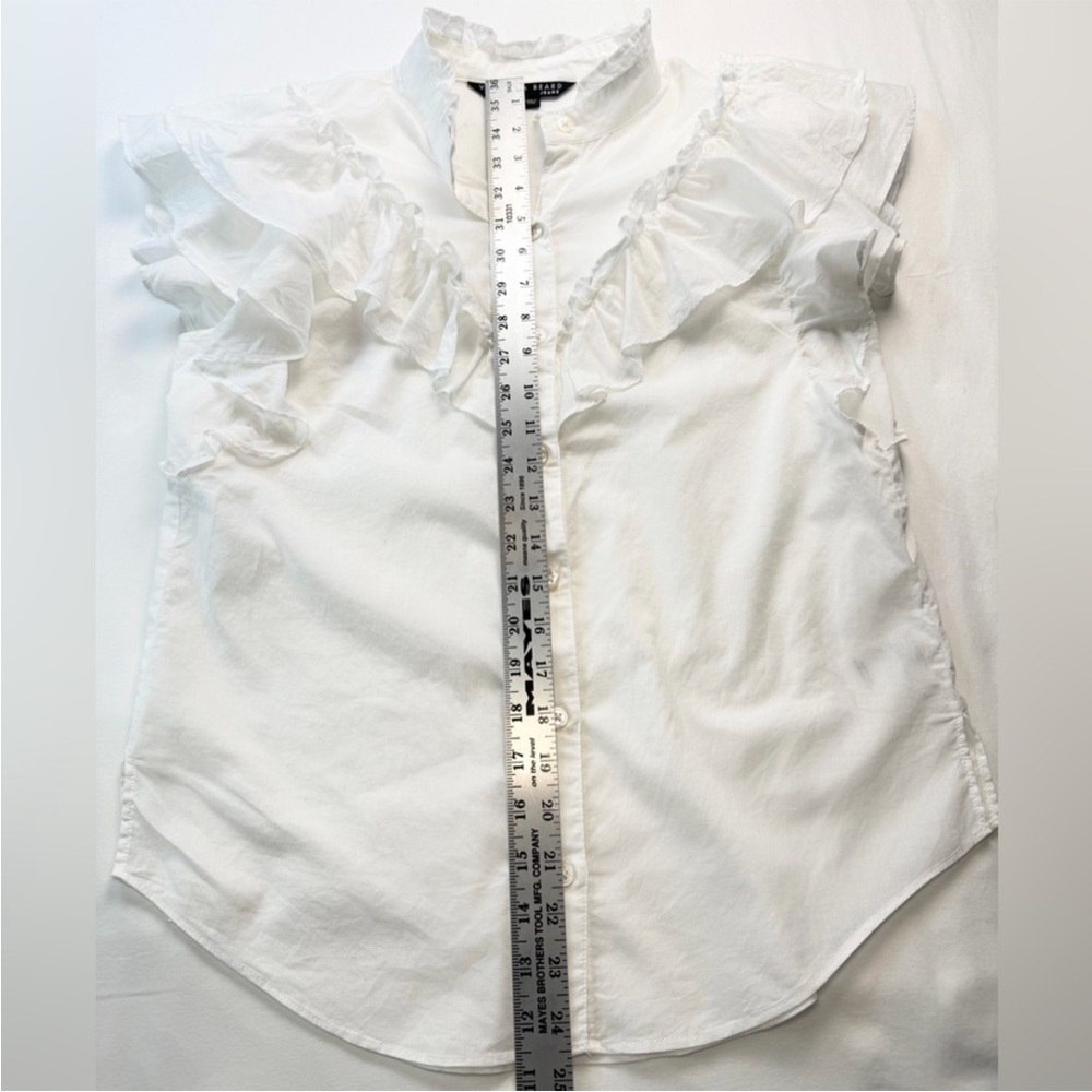 Veronica Beard White Ruffle-Trim Button Front Blouse - Picture 6 of 7